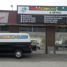 Millenium Auto Glass truck in front of their shop in Wenatchee, WA